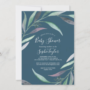 Purple and Green Eucalyptus   Blue Baby Shower Invitation