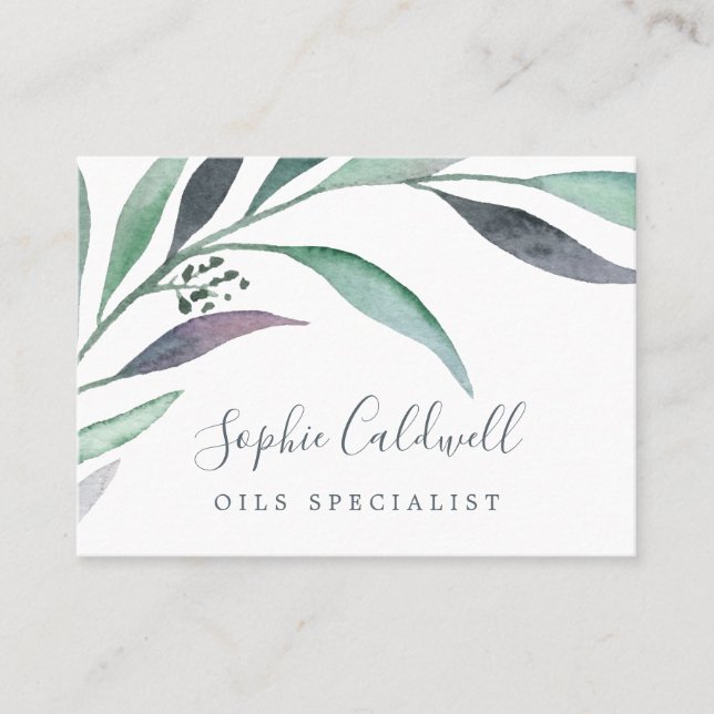 Purple and Green Eucalyptus Business Card (Front)