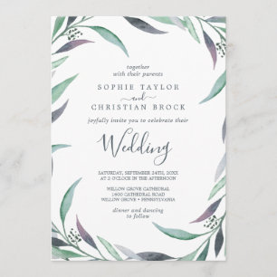 Purple and Green Eucalyptus Wedding Invitation