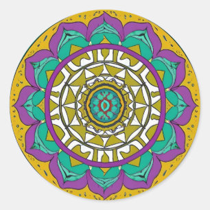 Purple and Green Flo Mandala Classic Round Sticker