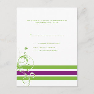 Purple and Green Floral Bars Wedding RSVP Card