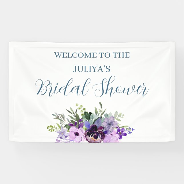 purple and green floral  Bridal Shower Welcome  Banner (Horizontal)