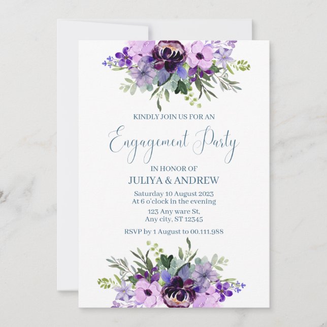 Purple and green Floral  Engagement Party  Invitation (Front)