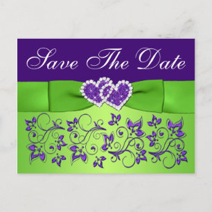 Purple and Green Floral Enregistrer la date Carte 