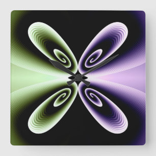 Purple and Green Floral Petal Digital Pattern Square Wall Clock