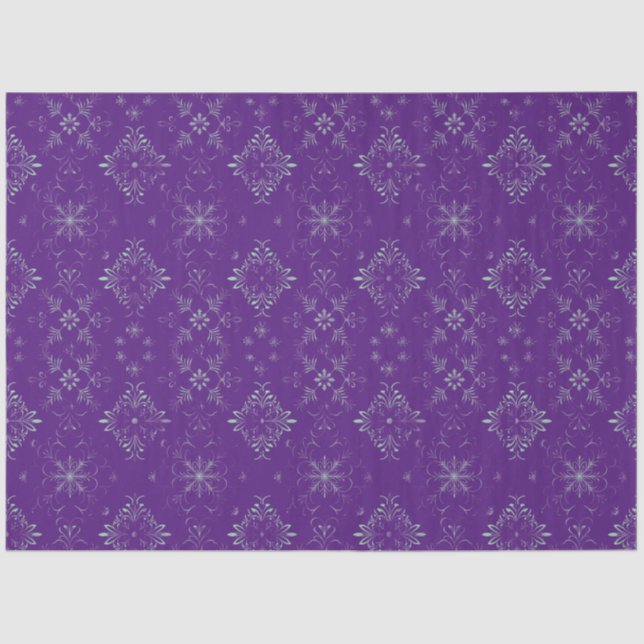 Purple and Green Floral Snowflake Christmas Tissue Paper (Front)