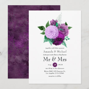 Purple and Green Floral Wedding Invitation