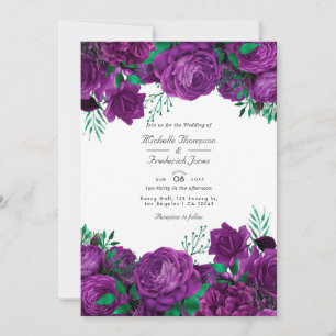 Purple and Green Floral Wedding QR Code Rsvp Invitation