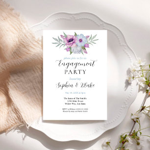 Purple and Green Floral White Engagement Party Invitation
