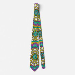 Purple and Green Flower  Mandala  Neck Tie