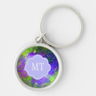 purple and green Galaxy Nebula monogram Keychain