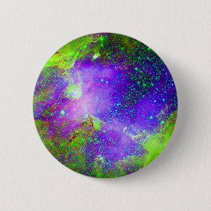 purple and green Galaxy Nebula space image. 2 Inch Round Button