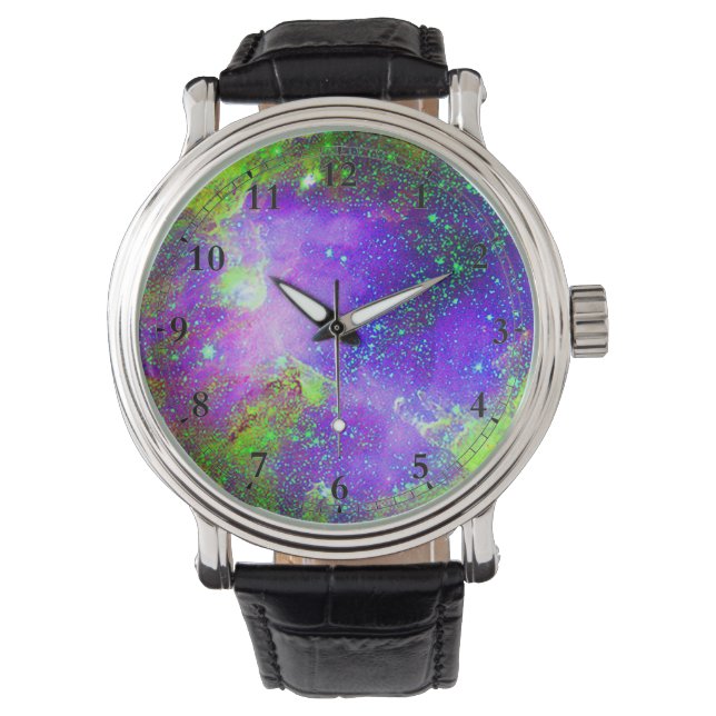 purple and green Galaxy Nebula space image. Watch (Front)