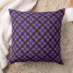 Purple And Green Geometric Repeating Pattern Throw Pillow