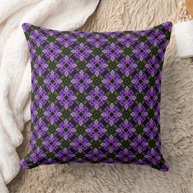 Purple And Green Geometric Repeating Pattern Throw Pillow (Blanket)