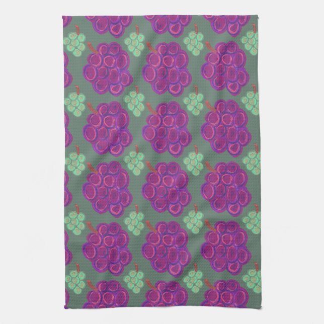 Purple and Green Grapes Kitchen Towel (Vertical)