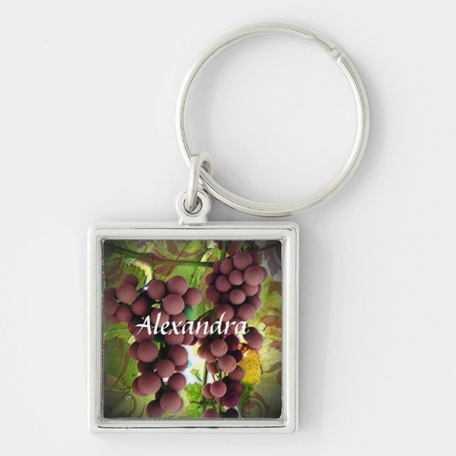 Purple and Green Grapes Vineyard Personalized Name Keychain (Front)