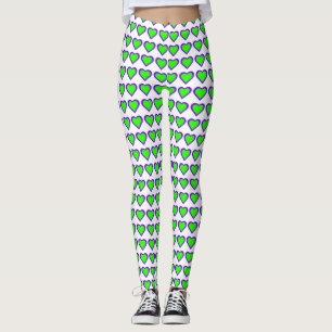 Purple and Green Hearts Leggings