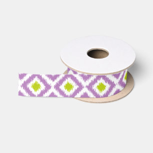 Purple and Green Ikat Pattern Satin Ribbon