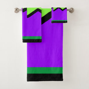 Purple And Green Jagged Geo  Bath Towel Set