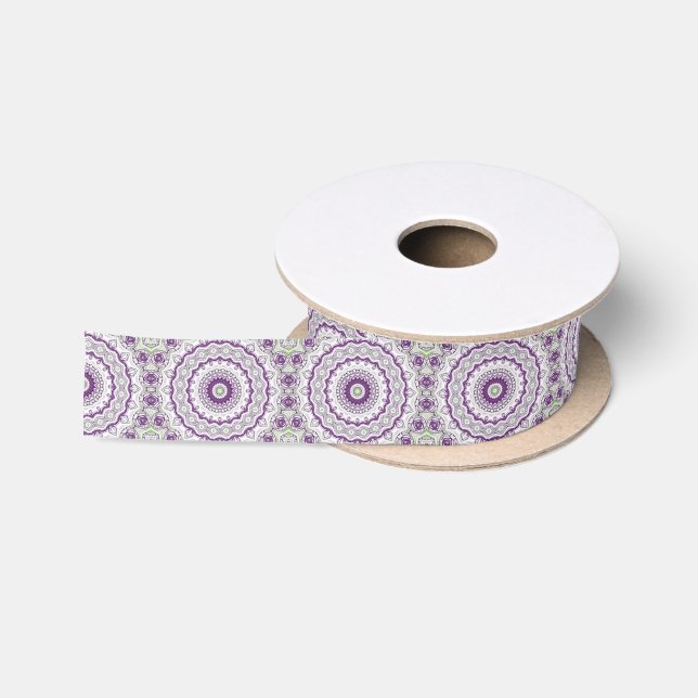 Purple and Green Mandala Pattern Design Satin Ribbon (Spool)