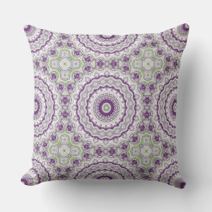 Purple and Green Mandala Pattern Design Throw Pillow