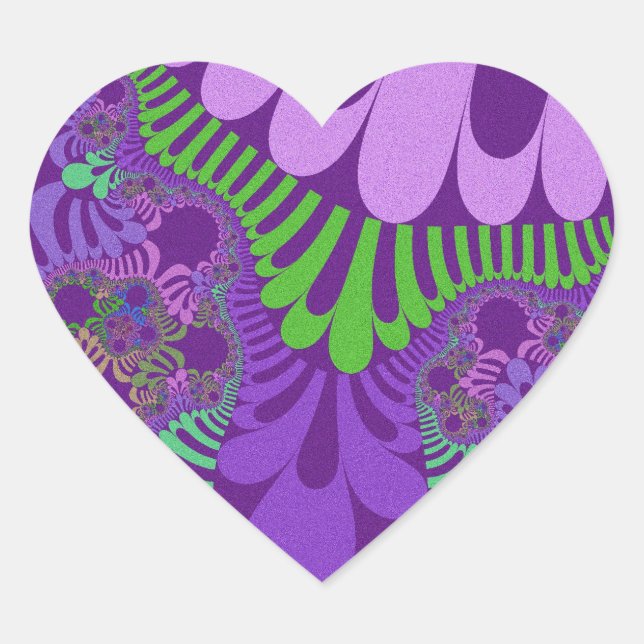 Purple and Green Mod Heart Sticker (Front)