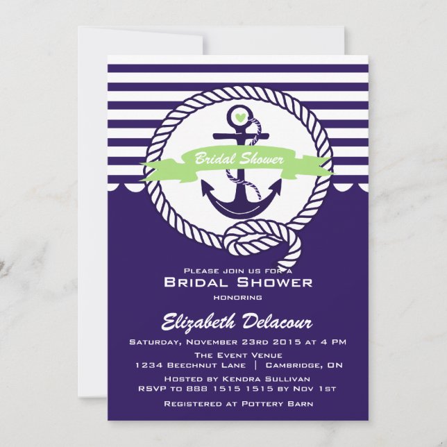 Purple and Green Nautical Bridal Shower Invitation (Front)