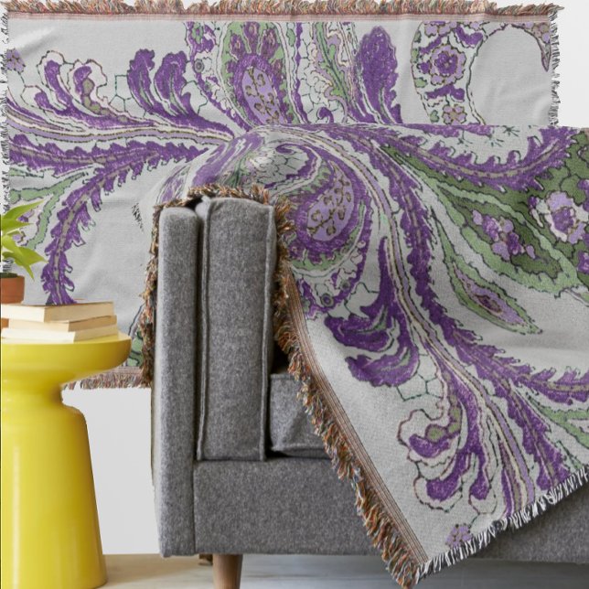 Purple and Green Paisley Floral Pattern Throw Blanket (Creator Uploaded)