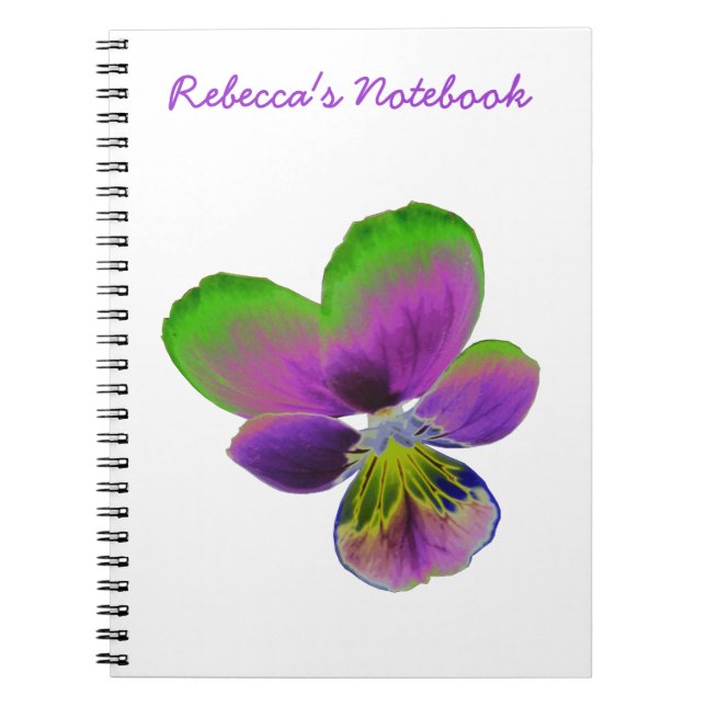 Purple and Green Pansy Customizable Notebook (Front)