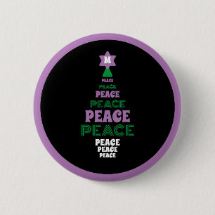 Purple and Green Peace Christmas Tree Initial 2 Inch Round Button