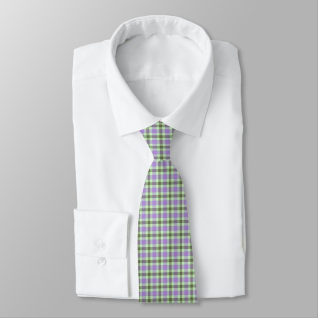 Purple and Green Plaid Men's Necktie (Tied)
