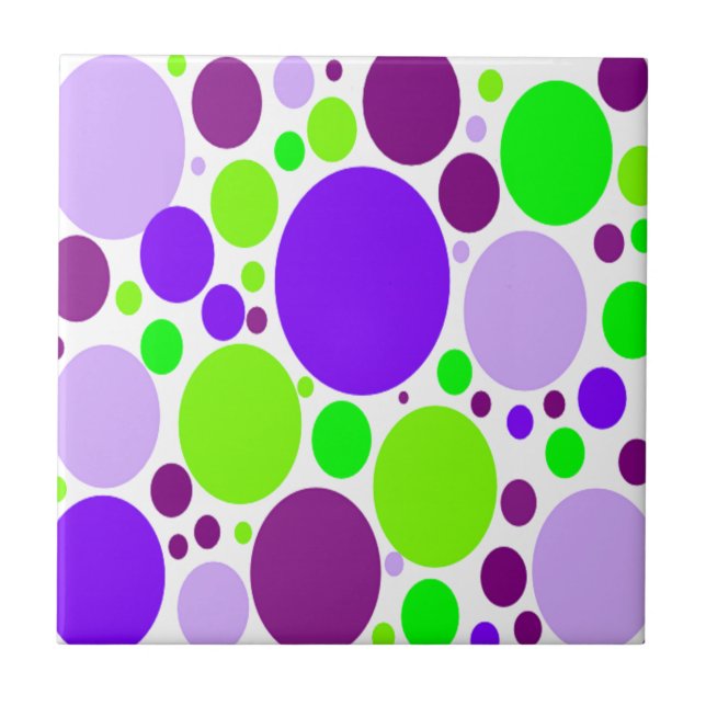 Purple And Green Polka Dots Tile (Front)