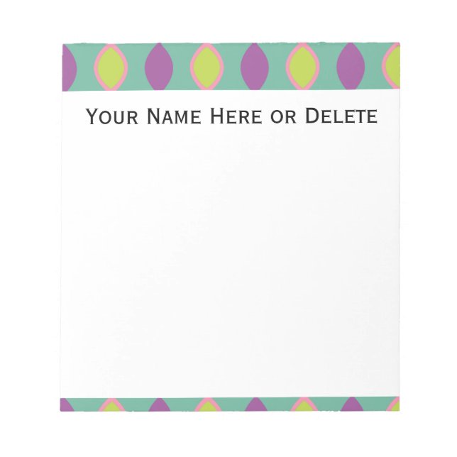Purple and Green Retro 70's Pattern Notepad (Front)