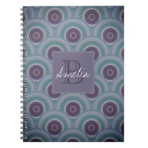 Purple and Green Retro Circles Pattern Monogram Notebook