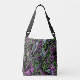 Purple and Green Silk Thread Effect Liquid Art Crossbody Bag