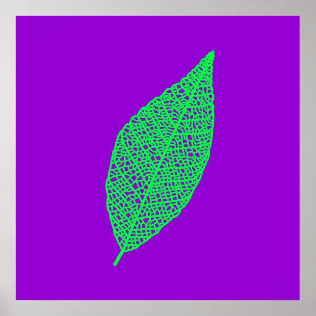 Purple and Green Skeleton Leaf line art  Poster (Front)