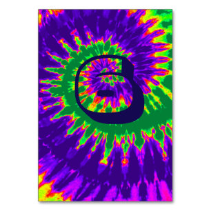 Purple and Green Spiral Tie Dye Wedding Table Six Number