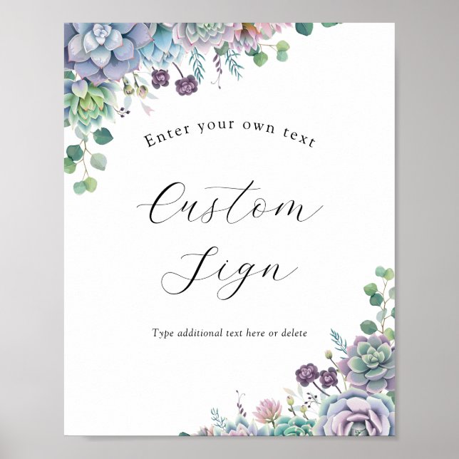 Purple and Green Succulent Custom Text Sign (Front)