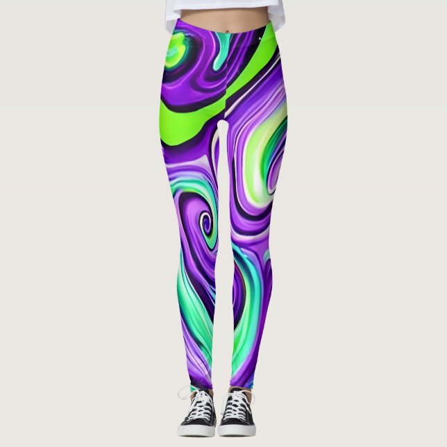 Purple and Green Swirl Leggings (Front)