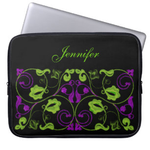 Purple and Green Vine with Name Laptop Sleeve