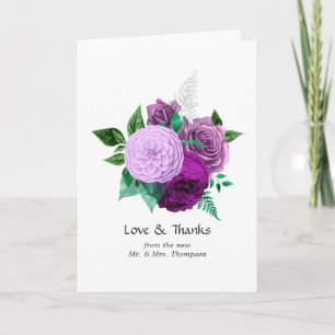 Purple and Green Watercolor Floral Wedding Thank You Card