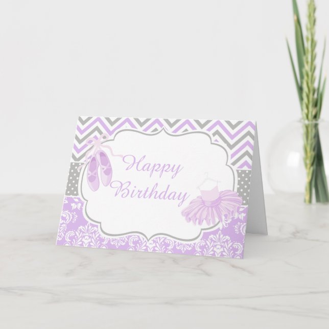 Purple and Grey Chevron Ballerina  Card (Front)