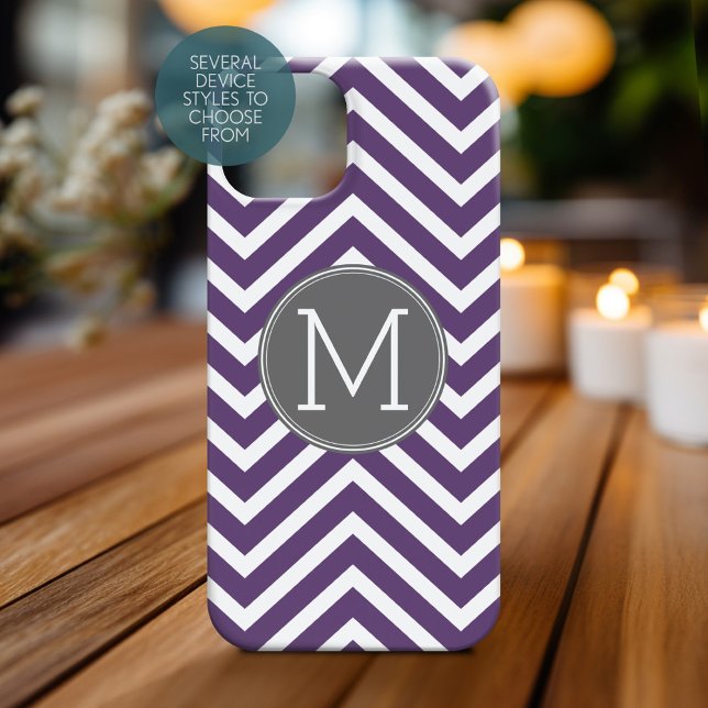 Purple and Grey Chevron Pattern with Monogram Case-Mate iPhone Case (Personalized Phone Case with Monogram)