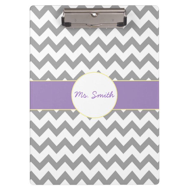 Purple and Grey Chevron Striped Clipboard (Front)