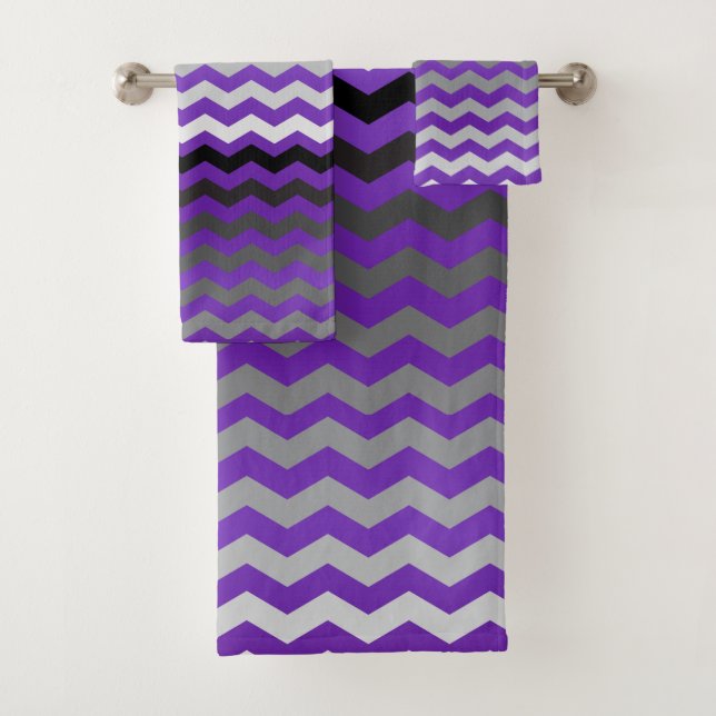 Purple and Grey Chevron Stripes Bath Towel Set (Insitu)