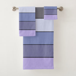 Purple And Grey Colour Stripes On Watercolor Paper Bath Towel Set