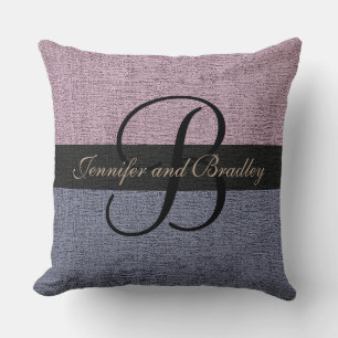 Purple and Grey Elegant Monogram Wedding Throw Pillow