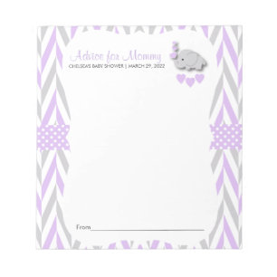 Purple and Grey Elephant   Baby Shower - Advice 2 Notepad