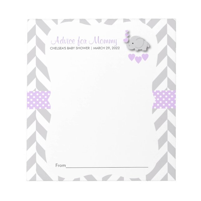 Purple and Grey Elephant | Baby Shower - Advice Notepad (Front)